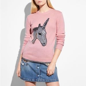 COACH Unicorn Intarsia Wool &Cashmere Sweater Pink